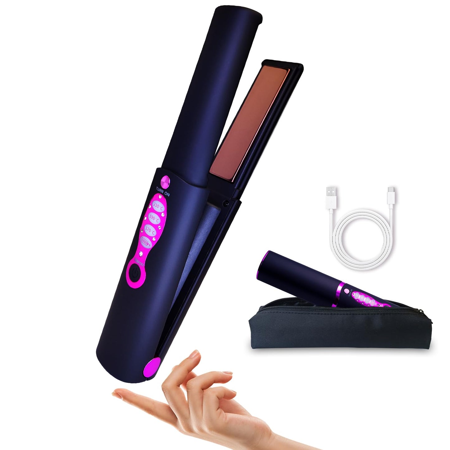 Travel Small Hair Straightener and Curler 2 in 1 for Short Hair, Cordless Titanium Flat Iron, Portable, USB-C Rechargeable, Fast