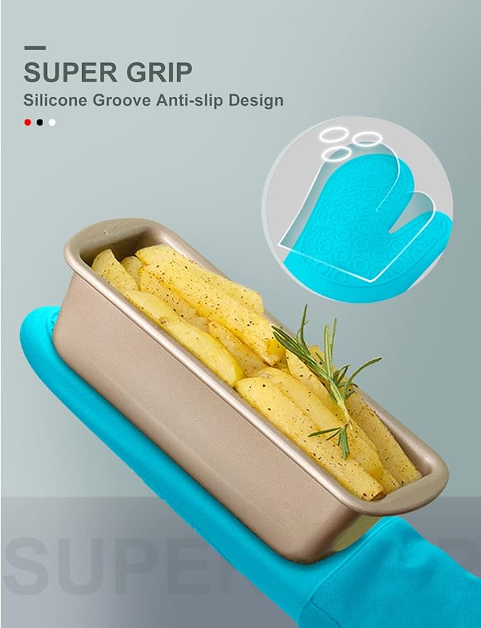sungwoo Silicone Oven Mitts, Heat Resistant Oven Gloves with Quilted Liner Non-Slip Textured Grip Perfect for BBQ, Baking, Cooking and Grilling - 1 Pair 13.8 Inch Turquoise