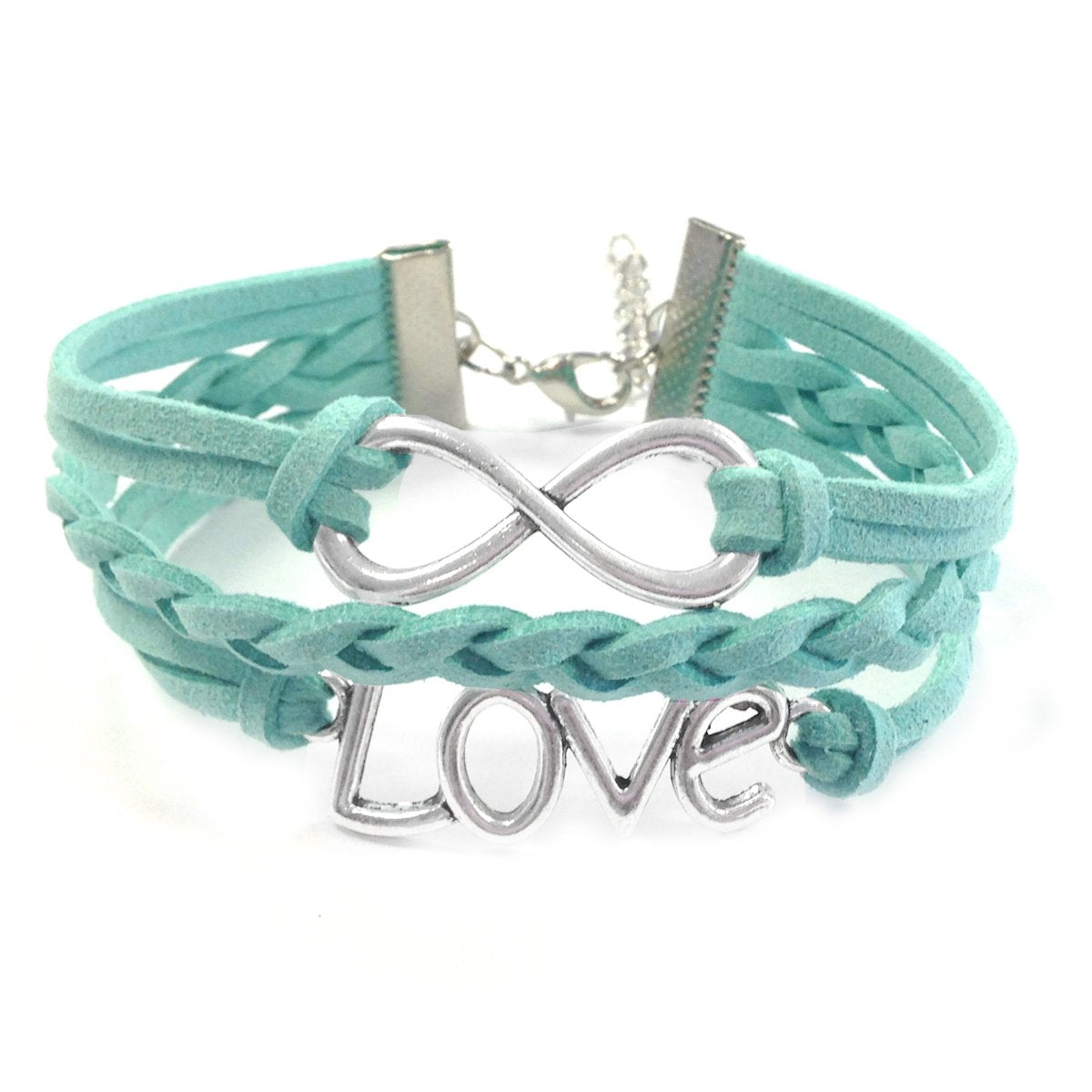 Wrapables Vintage Leather and Rope Infinity Bracelet - Mint, Love, Infinity