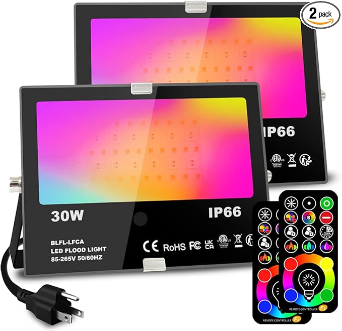 MELPO 30W Led Flood Light Outdoor 300W Equivalent, Color Changing RGB Lights with Remote, 120 RGB Colors, Warm White 2700...