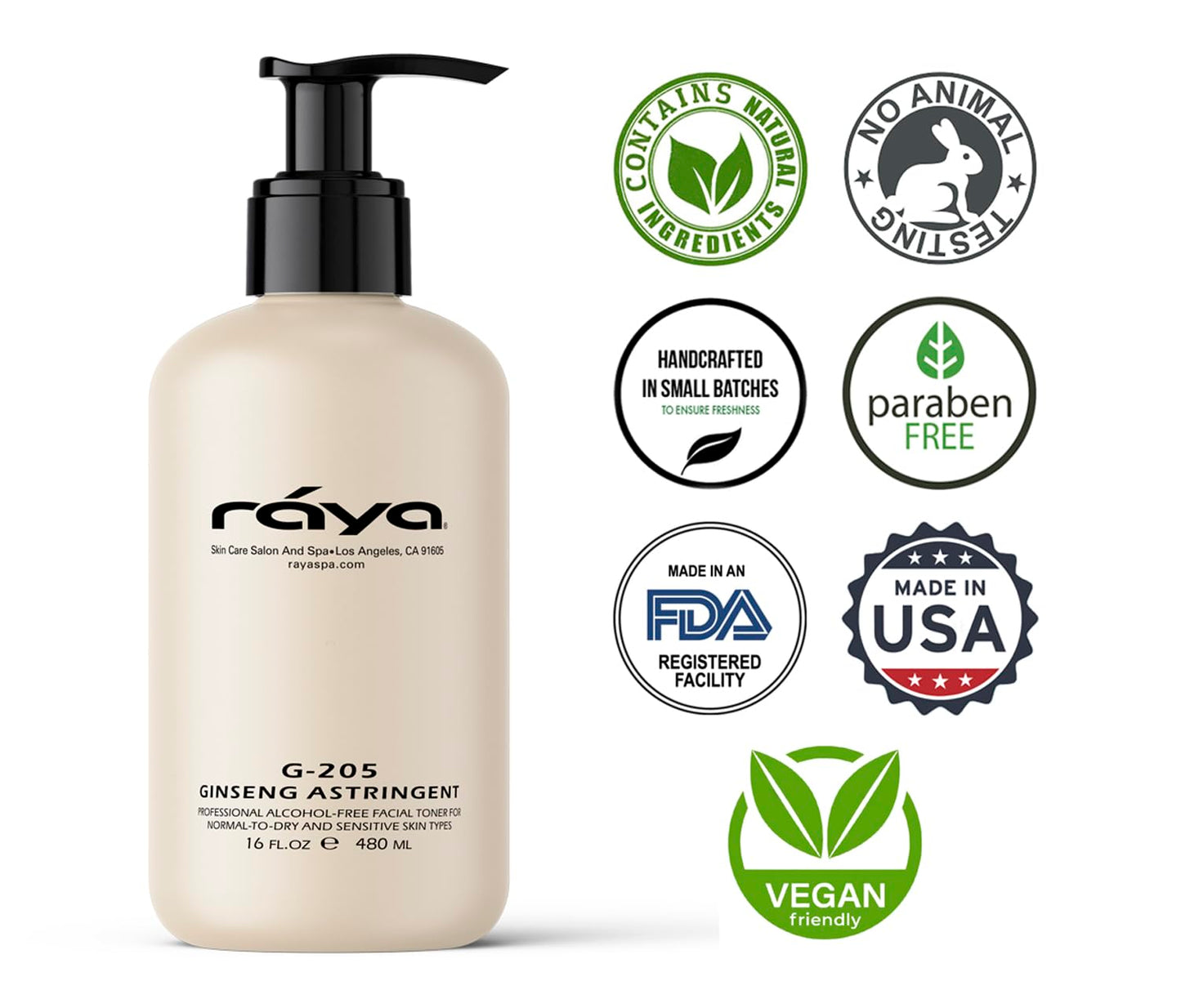 RAYA Ginseng Astringent with AHA 16 oz (G-205) | Gentle Glycolic Facial Toner for Dry and Sensitive Skin | Helps Tighten Pores,