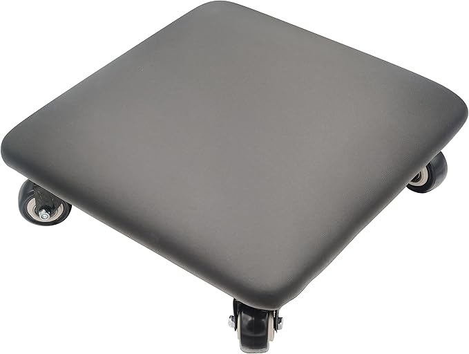Btibpse Roller Seat 360 Degree Rotating Low Stool with Wheel Chair PU Leather Universal Swivel Wheels Stool for Home Office Fitness and Garage (Square Black)