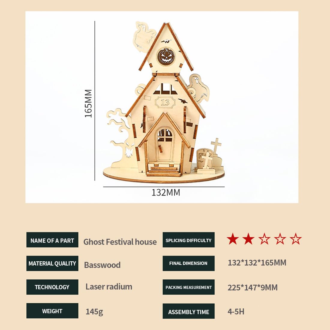 Aetheria 3D Wooden Halloween Haunted House Craft Kit, Wood House Puzzle, DIY Brain Teaser Puzzle for Adults to Build-Halloween Christmas Decor Model Kits - 35 Pieces