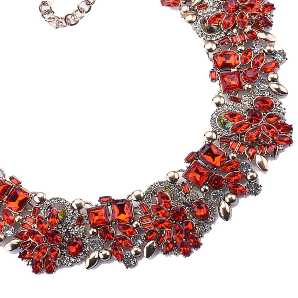 Zthread Bib Statement Necklace Colorful Glass Crystal Collar Choker Necklace for Women Costume Fashion Jewelry Necklace (Red)