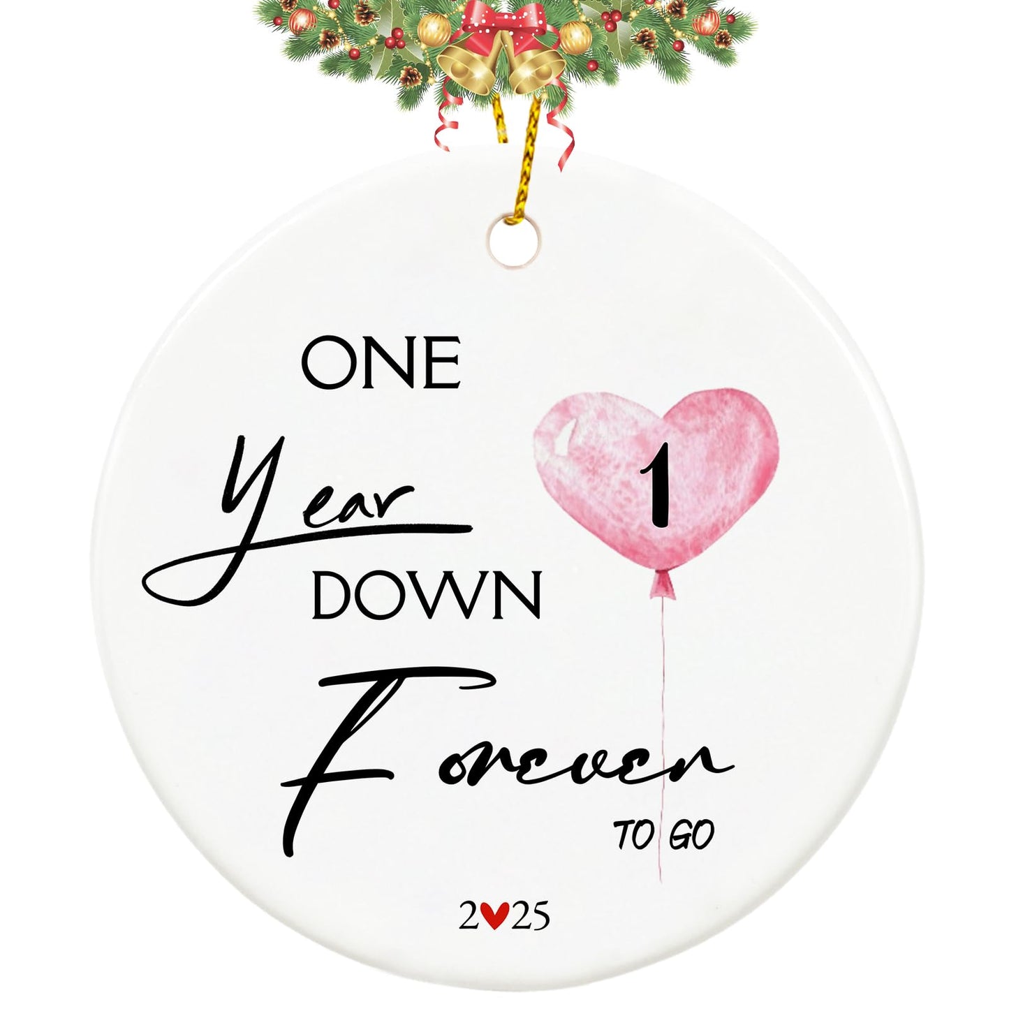 1 Year, 1st, One Year, First Anniversary Ornament Gift for Couples, 1 Year Wedding Anniversary Present, 2.9" Ceramic Gifts for 1st Anniversary Ornaments 2025