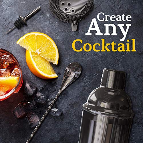 Highball & Chaser 13-Piece Cobbler Cocktail Shaker Set: Black Polished Stainless Steel Bartender Kit for Home Bar Set | La...
