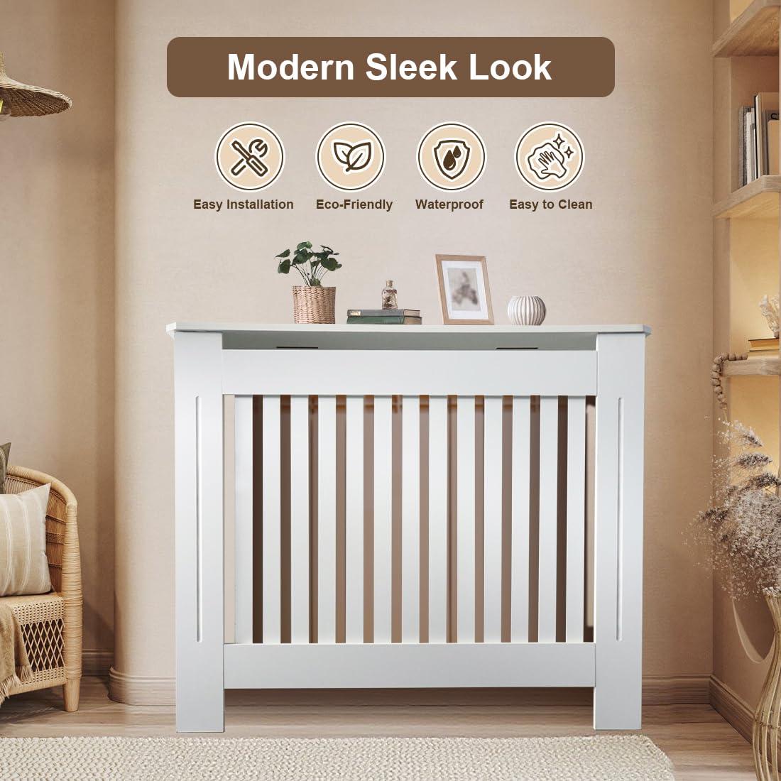 DOLEMODUO Radiator Cover Cabinet - 44"x36"x 7.5" Solid Wood Heater Enclosure Shelf with Top, for Home Decor and Safe (White)