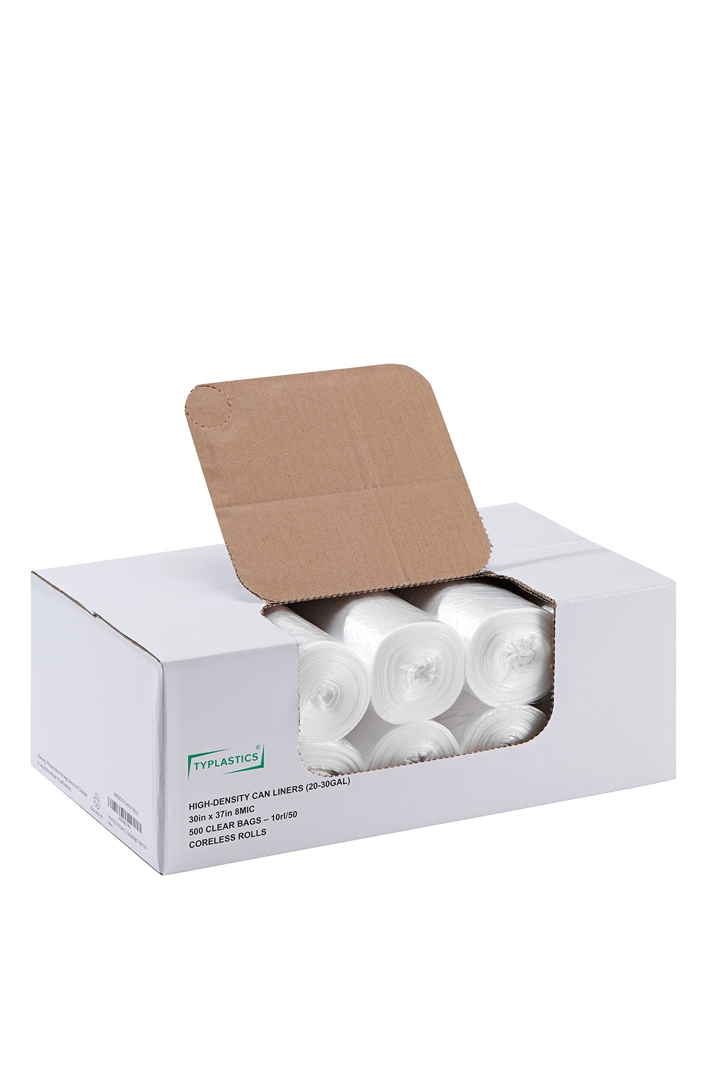 TYPLASTICS 20-30 Gallon Clear Trash Can Liners - 30" x 37" - High Density Garbage Bags - Case of 500 - Multipurpose for Office, Outdoor, Recycling, Industrial and Commercial