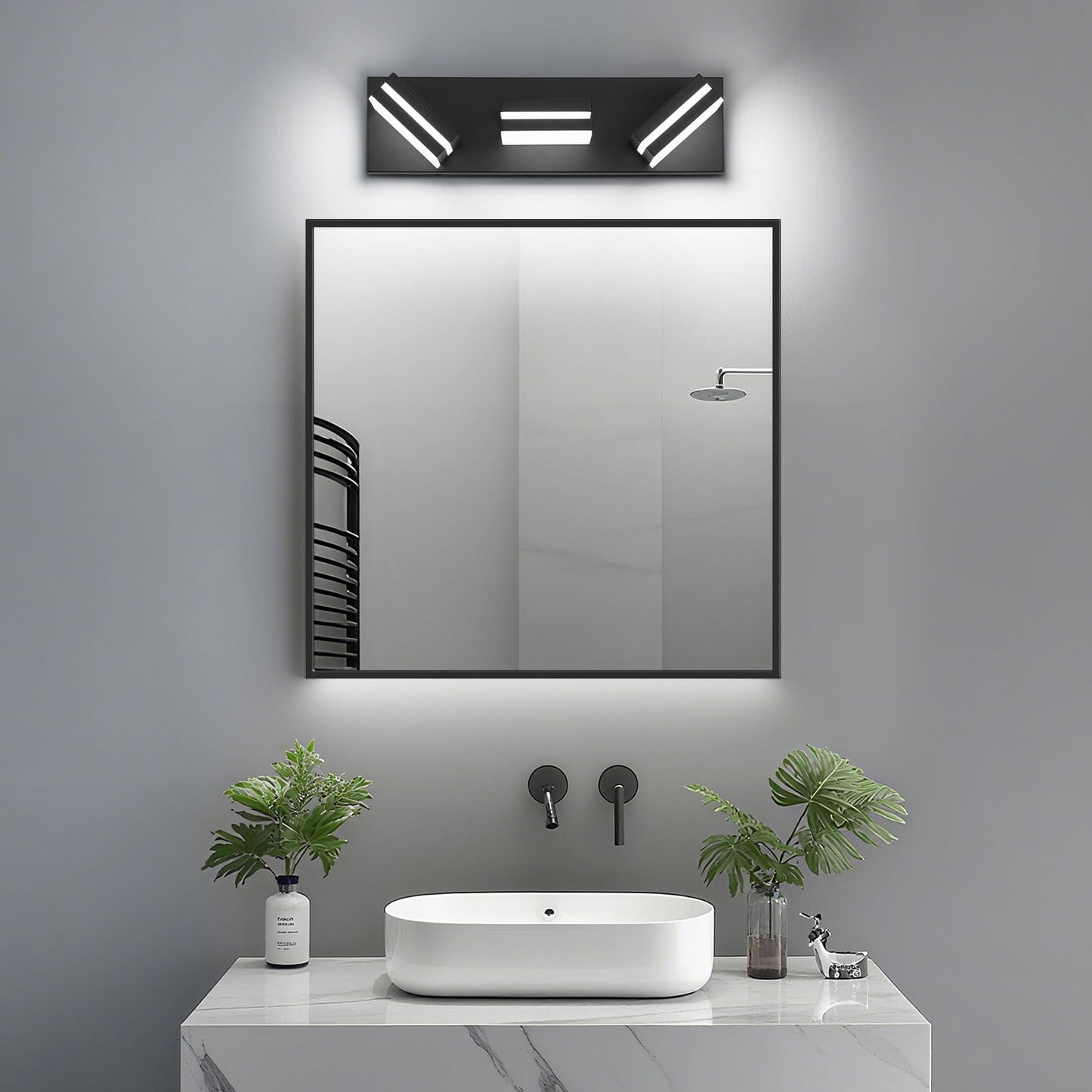 JZEKVN Modern LED Bathroom Lights Fixtures(3-Light),Metal Black Acrylic Wall Lighting,Vanity Lights for Bathroom Over Mirror(6000k 16In