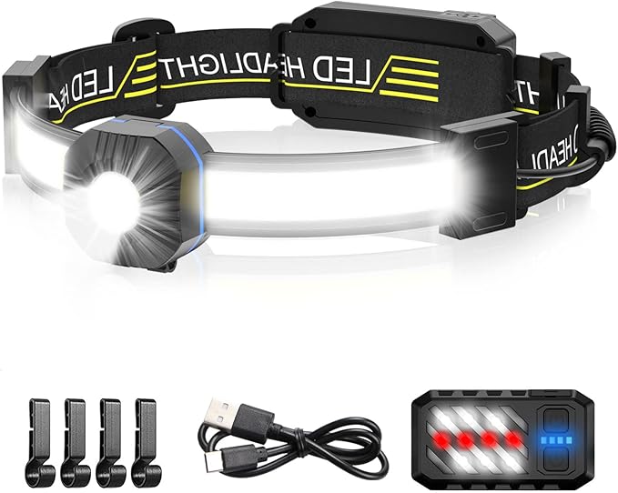 Spriak LED Headlamp, 1000lumens 230° Widebeam Headlight, USB Rechargeable HeadLamp with Red Taillight, Lightweight Waterpr...