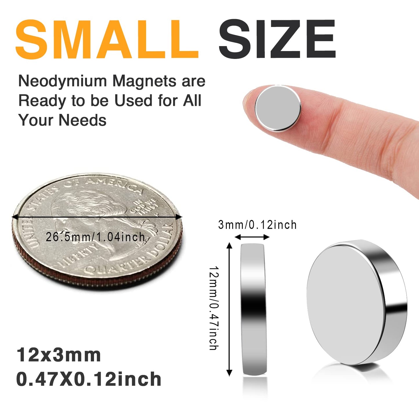 TRYMAG 80Pcs Neodymium Disc 12x3mm Small Strong Round Rare Earth Fridge Magnets for Crafts, Dry Erase Board, DIY, Whiteboard, Scientific Models, School