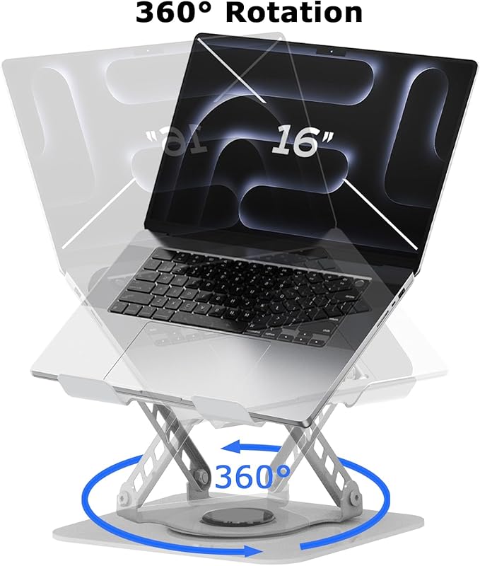 TAPMEI Adjustable Laptop Stand, 360 Rotating Computer Riser, Stable Base Stand Holder for MacBook Pro/Air Notebook up to 18 Inches, Silver
