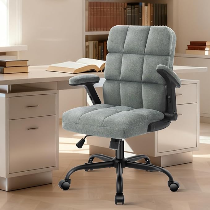 SEATZONE Home Office Executive Desk Chair with Wheels,Comfortable Ergonomic Flip-up Armrest Adjustable Swivel Computer Desk Chair,Grey