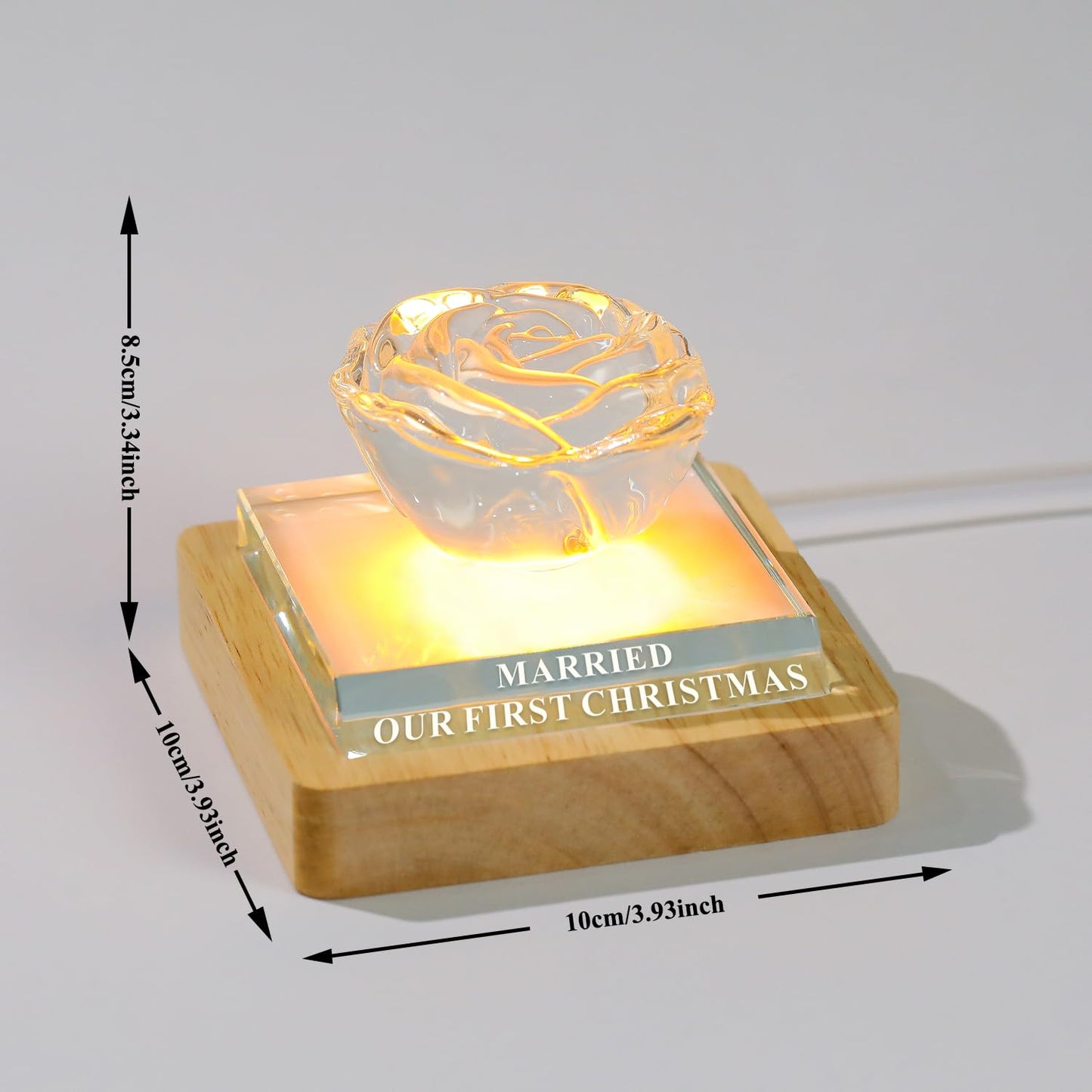 JOASURA Christmas Wedding Gifts for Couples-Crystal Rose, Mr & Mrs Wedding Gift, Best Decoration Memorial Gift for Bride & Groom (Our First Christmas Married）