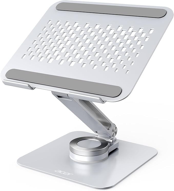 acer Laptop Stand for Desk - with 360 Swivel Base, Rotating Laptop Riser for Desk, Adjustable Computer Stand for Laptops, Ergonomic Riser Holder Foldable, Portable MacBook Pro Air (10-16") - Silver