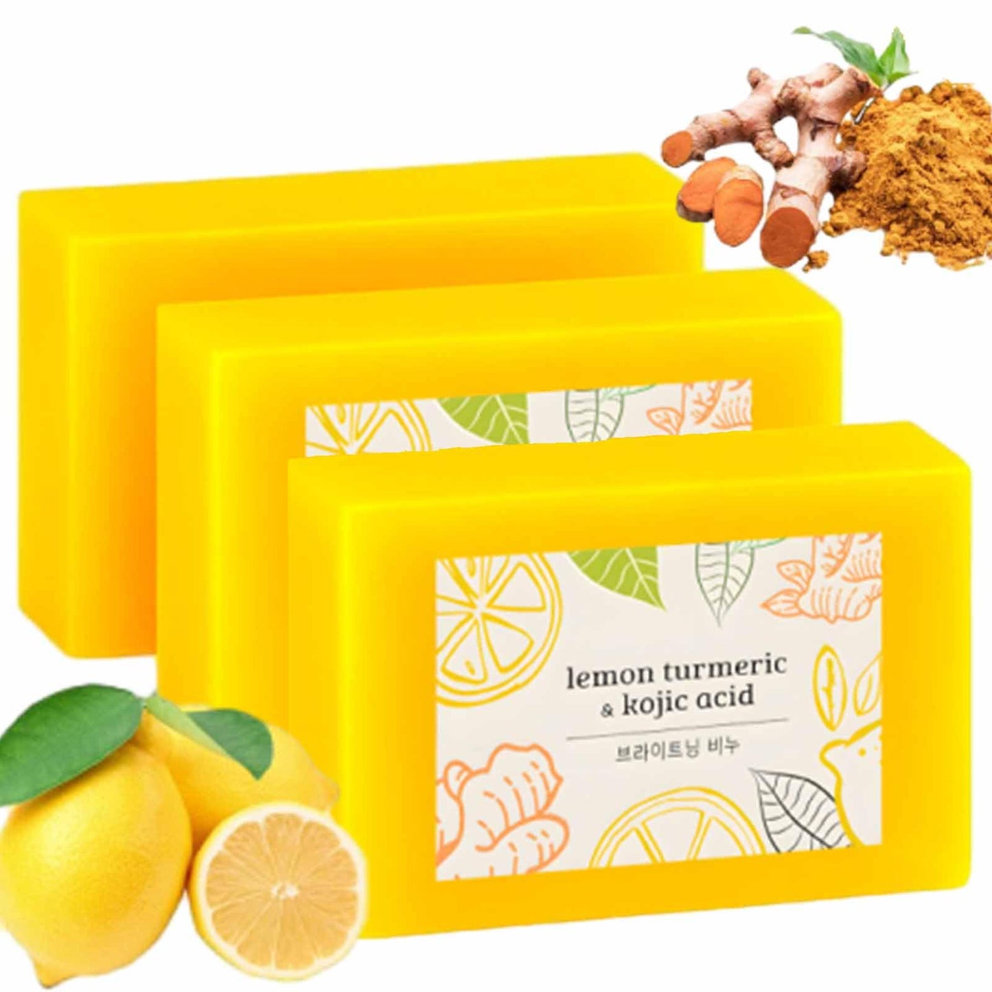 Qiuumey Scentric Glow Turmeric Soap, Lemon Turmeric Kojic Soaps, Natural Handmade Bar Moisturizing & Soothing Gentle Cleanser So