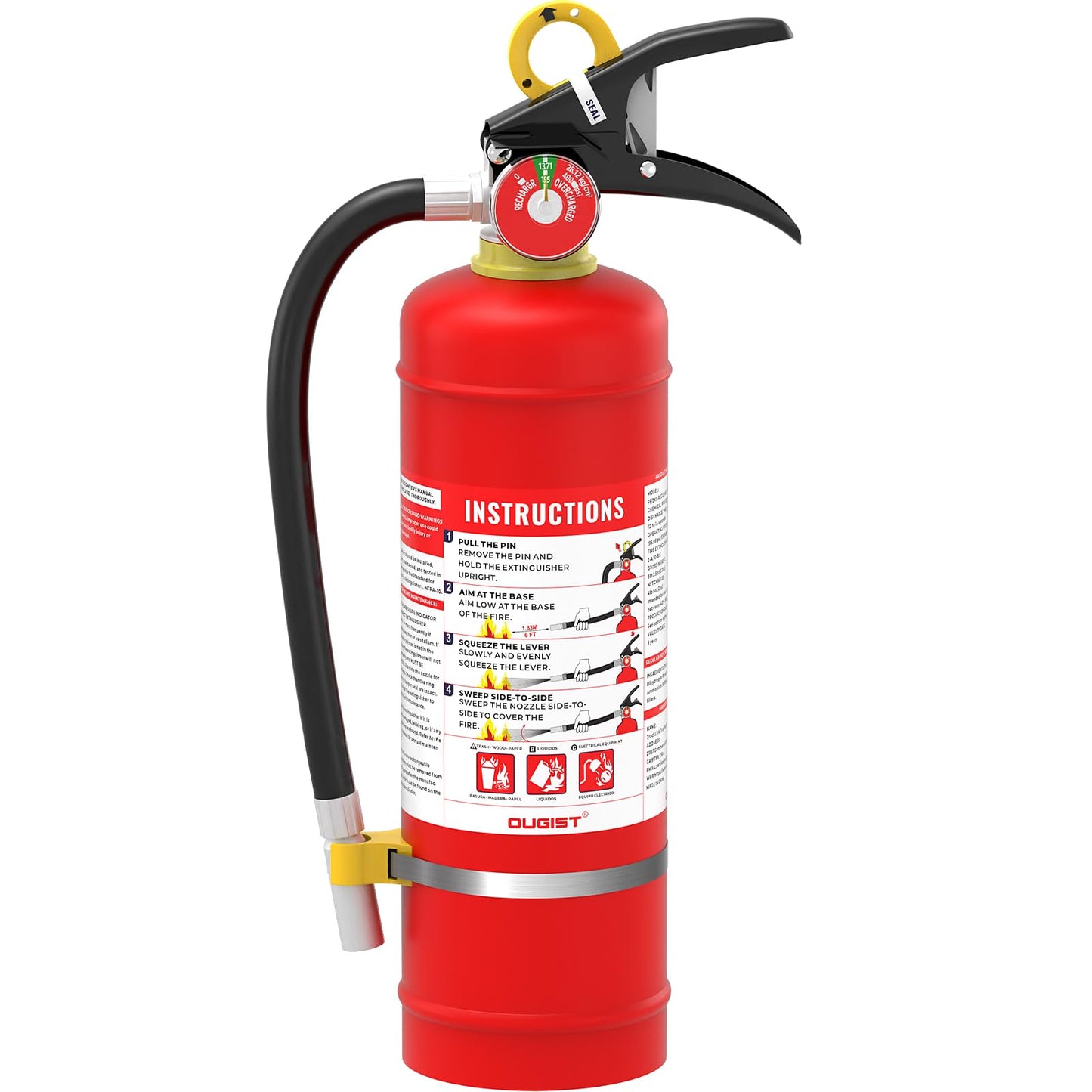 Ougist ABC Dry Powder Fire Extinguisher, 5 lb – 2-A:10-B：C Rated for Home, Office & Vehicle, Quick Release, Easy-Grip Handle, Ideal for Electrical & Grease Fires, Car Extinguisher, Model FF2KG