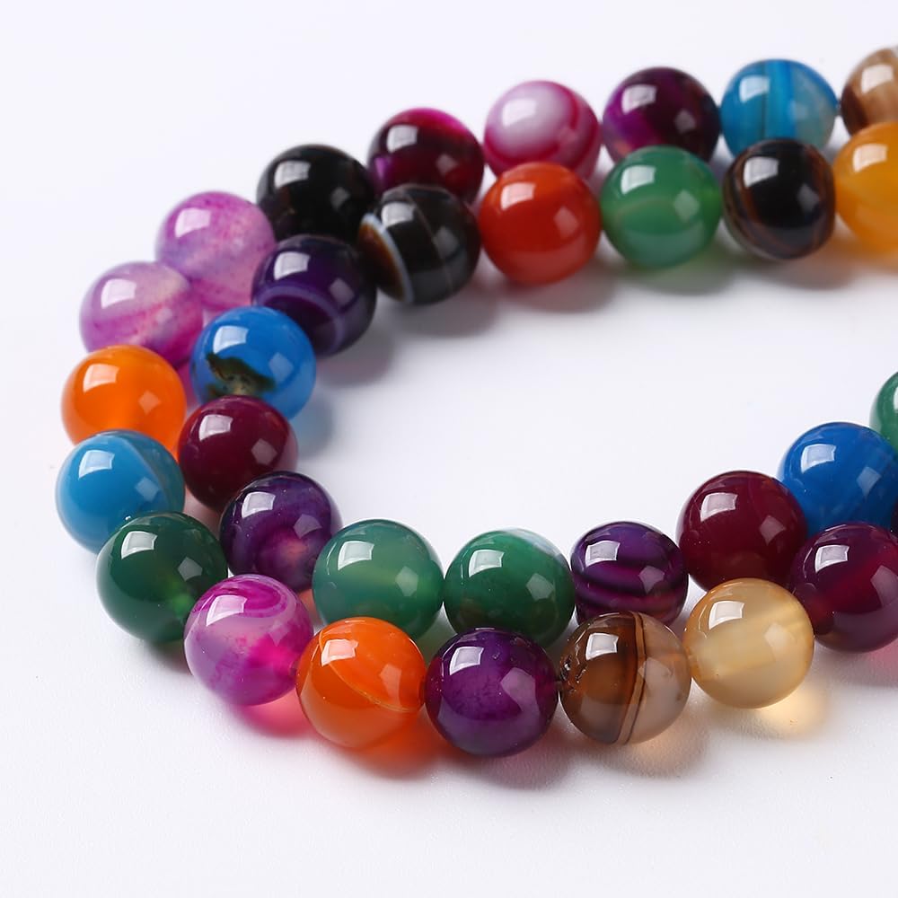 90pcs 4mm Natural Multicolor Stripe Agate Beads for Jewelry Making Natural Stone Energy Healing Beads DIY Bracelet Necklace 15" (4mm, Multicolor Stripe Agate)