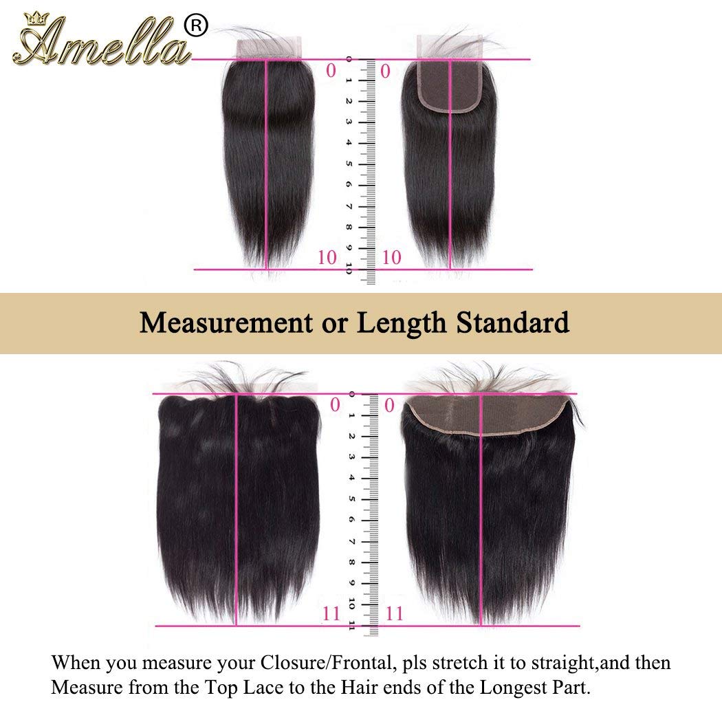 Amella Hair Ear to Ear Lace Frontal with Bundles Brazilian Body Wave Frontal(12 14 16 +10 Frontal) 8A Grade Brazilian Virgin Hum