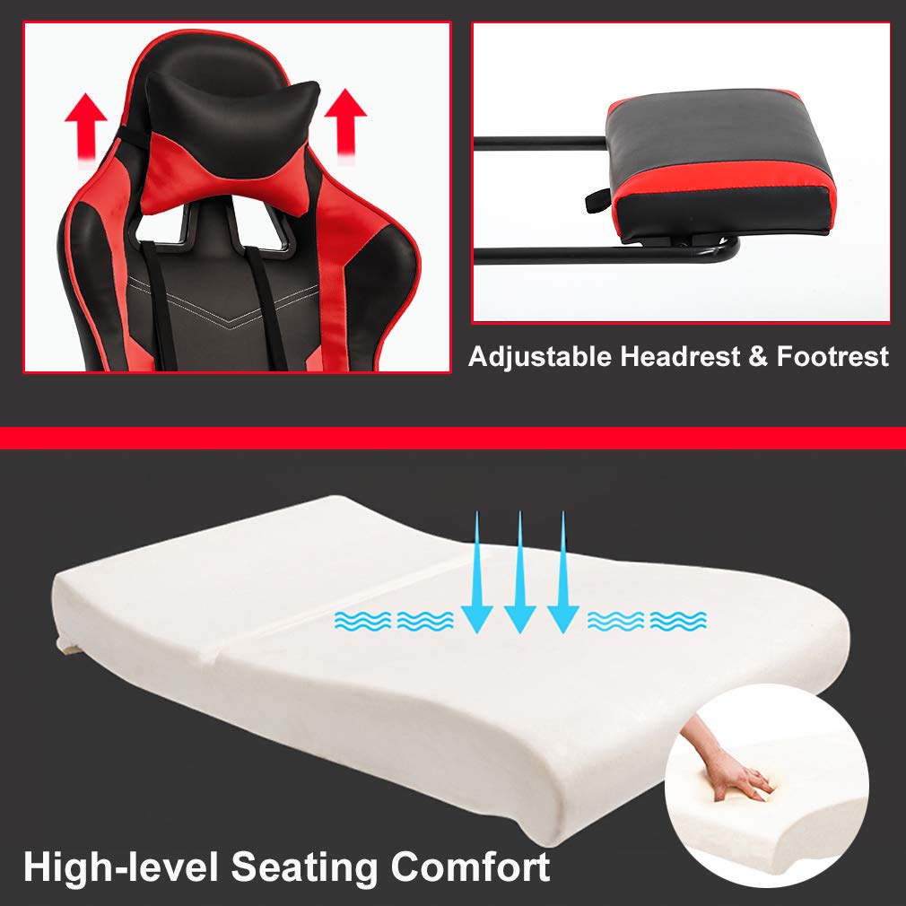 BestOffice Women's Red Gaming Chair, Sturdy Faux Leather, 360-Degree Rotating, Lumbar Support, Massage Vibration, Easy Assembly, 21.7"W x 20.9"D x 45"H