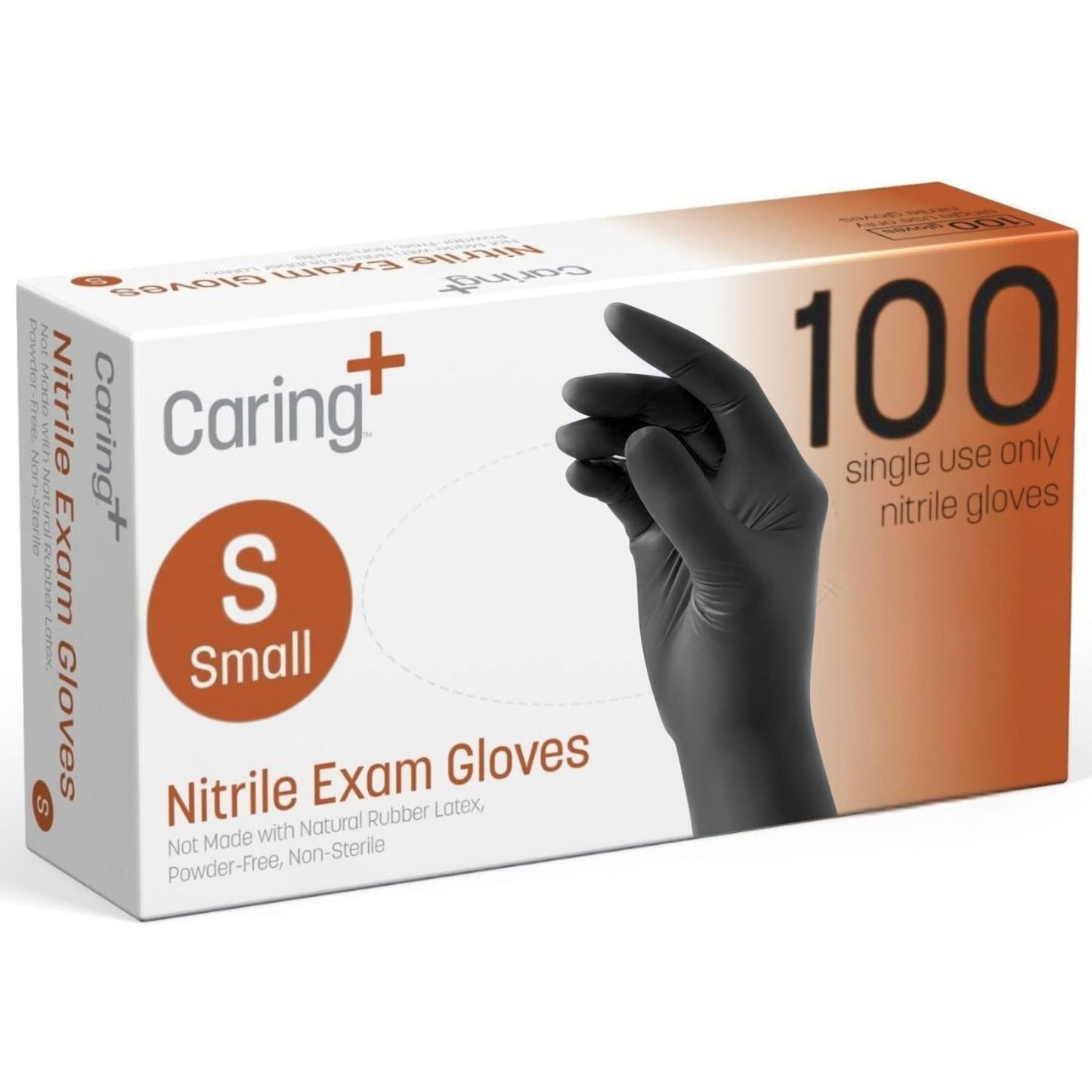 Caring Nitrile Exam Gloves,100 Count, Powder Free and Not Made with Natural Rubber Latex, Gloves for Medical Use, Cleaning, Food Prep and More, Small, Black