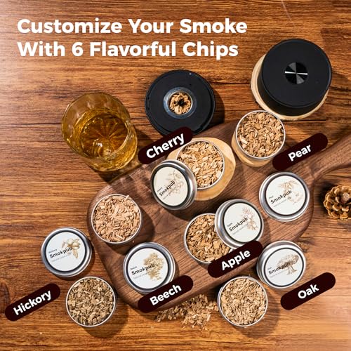 SMOKPUB Electric Whiskey Smoker Kit Built-in Lighter, No Butane Needed, Rechargeable Cocktail Smoker Kit with 6 Wood Chip...