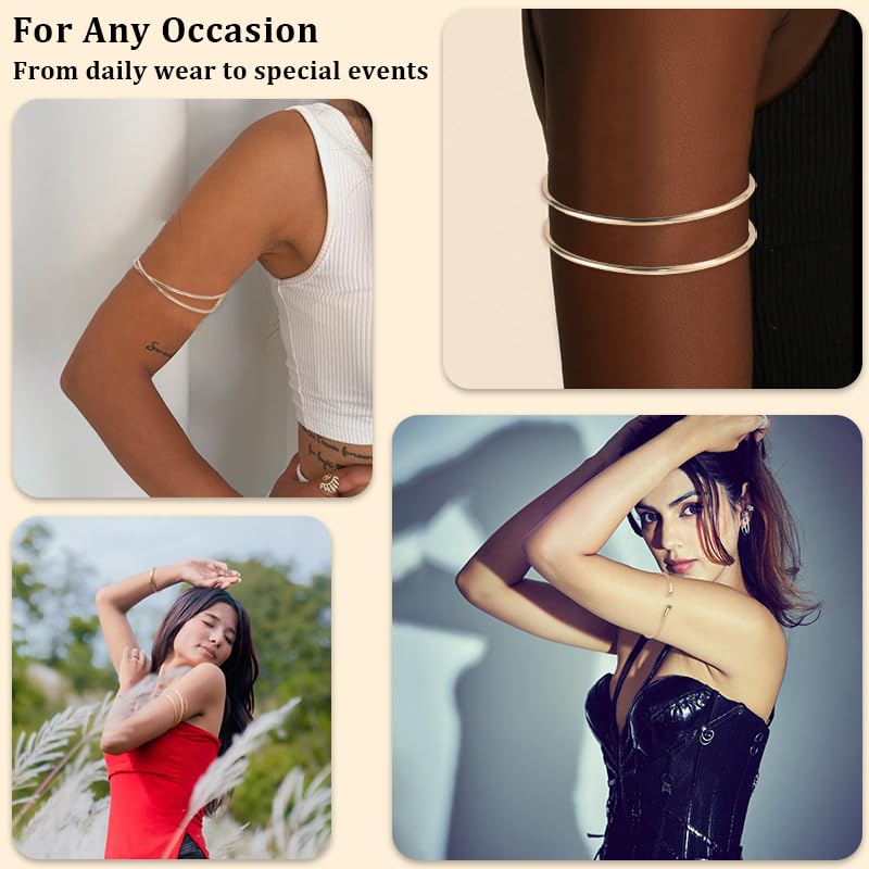 NOIMTTY 6 Pcs Gold Arm Cuff Jewelry for Women - Adjustable Minimalist Boho Upper Arm Cuffs Bracelet Bangle Set for Beach P...