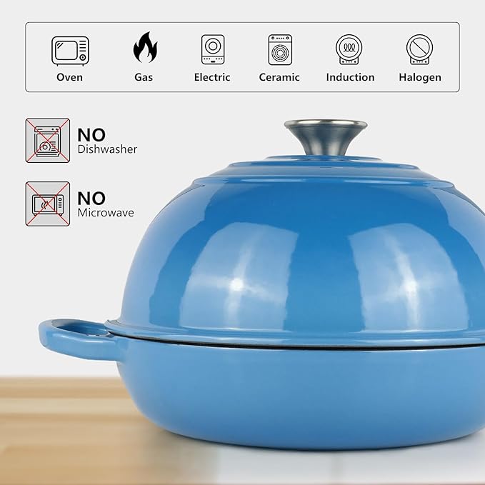 6QT Bread Dutch Oven Pot with Lid, Enameled Cast Iron Dutch Oven for Sourdough Bread Baking, Roasting, Stewing and Soup, Non-Stick Enamel Cookware for Oven/Stovetop, Perfect for Homemade Bread, Blue