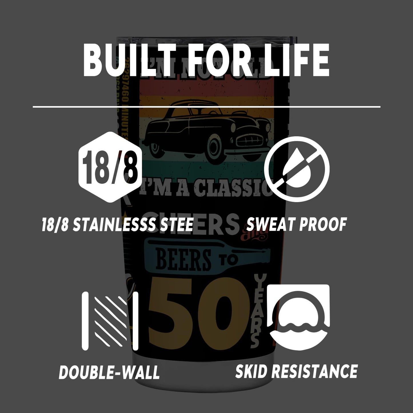 50th Birthday Gifts for Him 50 Year Old Gifts for Men Cool Gifts for 50 Year Old Man 1975 Birthday Gifts for Man Happy 50th Birthday Decorations Men Insulated Stainless Steel Travel Tumbler 20 OZ