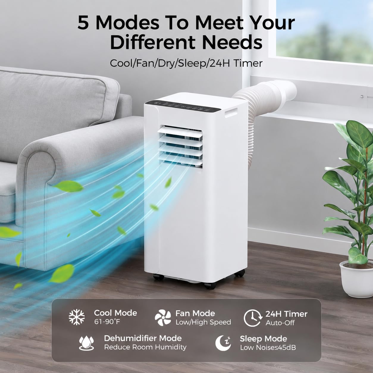 URBANITE 16000 BTU Portable Air Conditioner, Smart WiFi APP & Remote Control, 5-in-1 AC Unit Cools up to 650 Sq.Ft, 45dB Ultra Quiet Dehumidifier/Fan/Sleep Mode, Easy Installation for Bedroom & Office