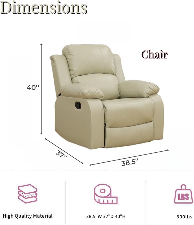 Caberryne Leather Recliner Chair for Living Room Furniture Set, Beige Leather Reclining Couch for Small Space/Rv, Wall Hugger Single Recliner/Home Theater Seating for House/Office(Chair)
