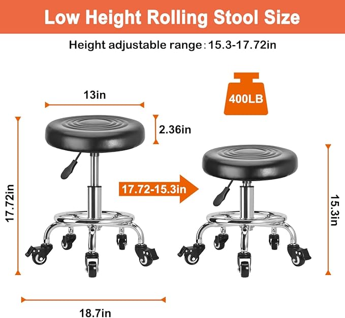 JOSTZHXIN Low Height Rolling Stool Height Adjustable Low Roller Seat, Swivel Small Chair Mechanic Stool, Short Stools for Home Office Garage Shop (Style 1)