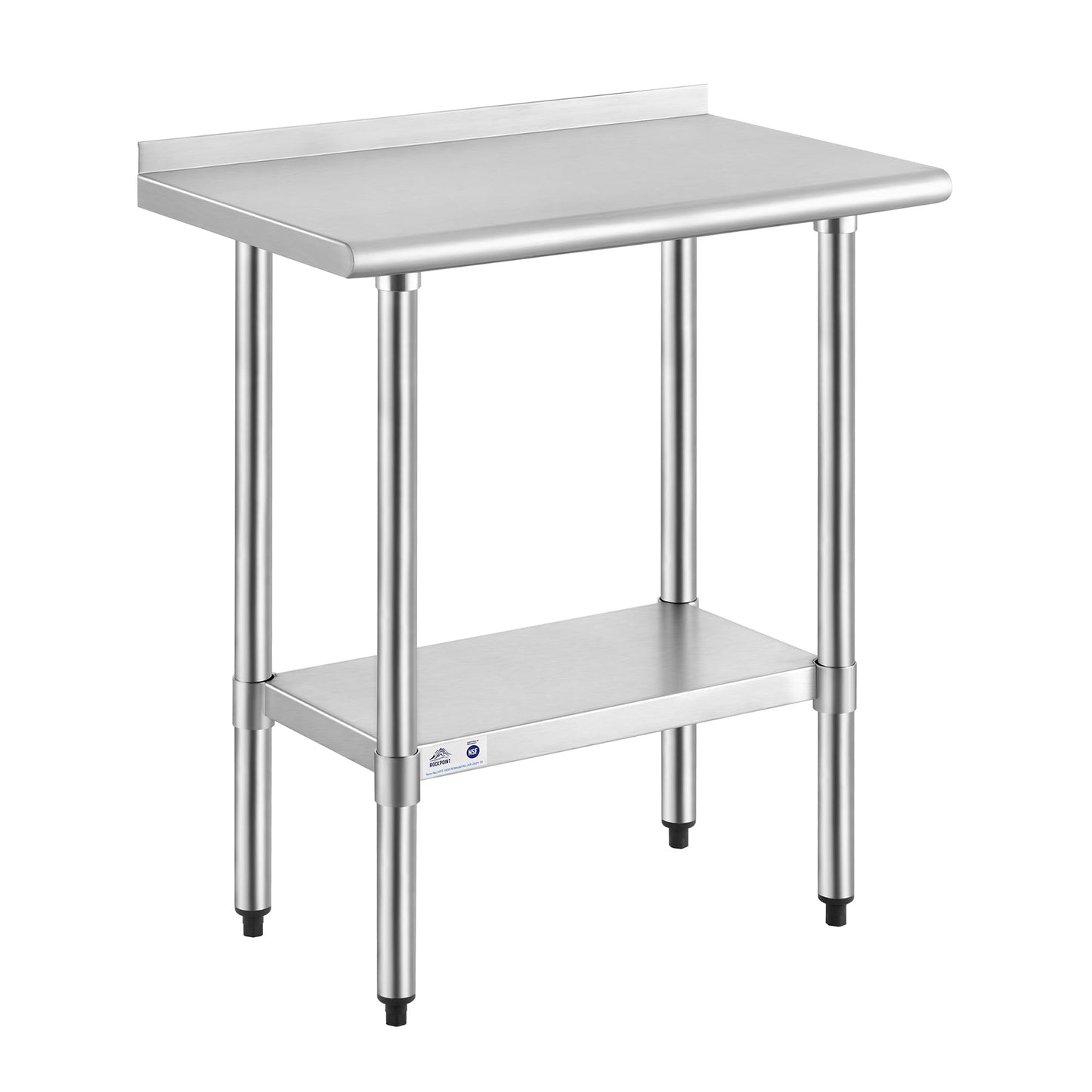 ROCKPOINT Stainless Steel Table for Prep & Work with Backsplash 18x30 Inches, NSF Metal Commercial Kitchen Heavy Duty Table with Adjustable Under Shelf and Table Foot for Restaurant, Home and Hotel