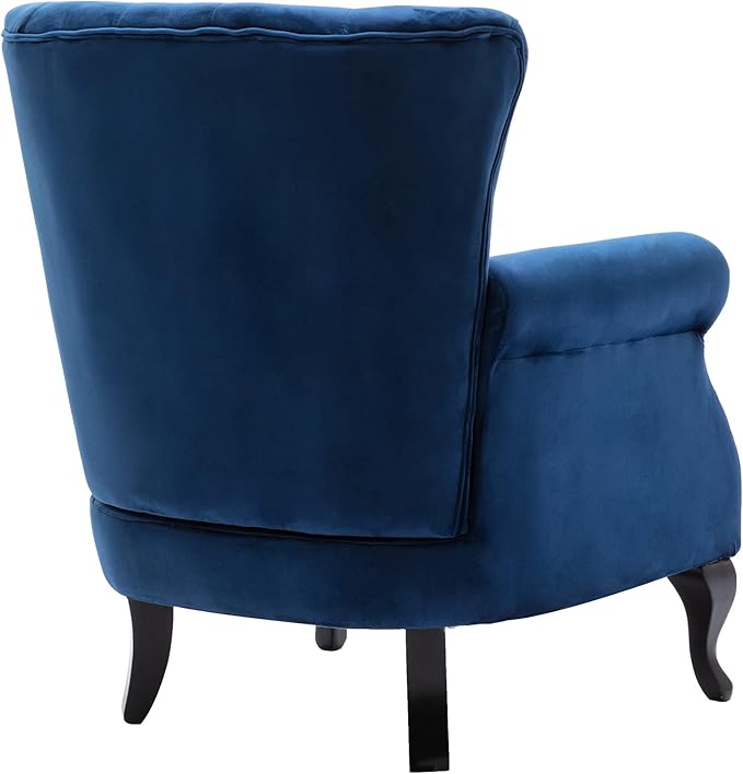 DM Furniture Set of 2 Mid-Century Modern Accent Chair, Velvet Armchair w/Tufted Back/Wood Legs, Upholstered Lounge Arm Chair Single Sofa for Living Room Bedroom, Blue