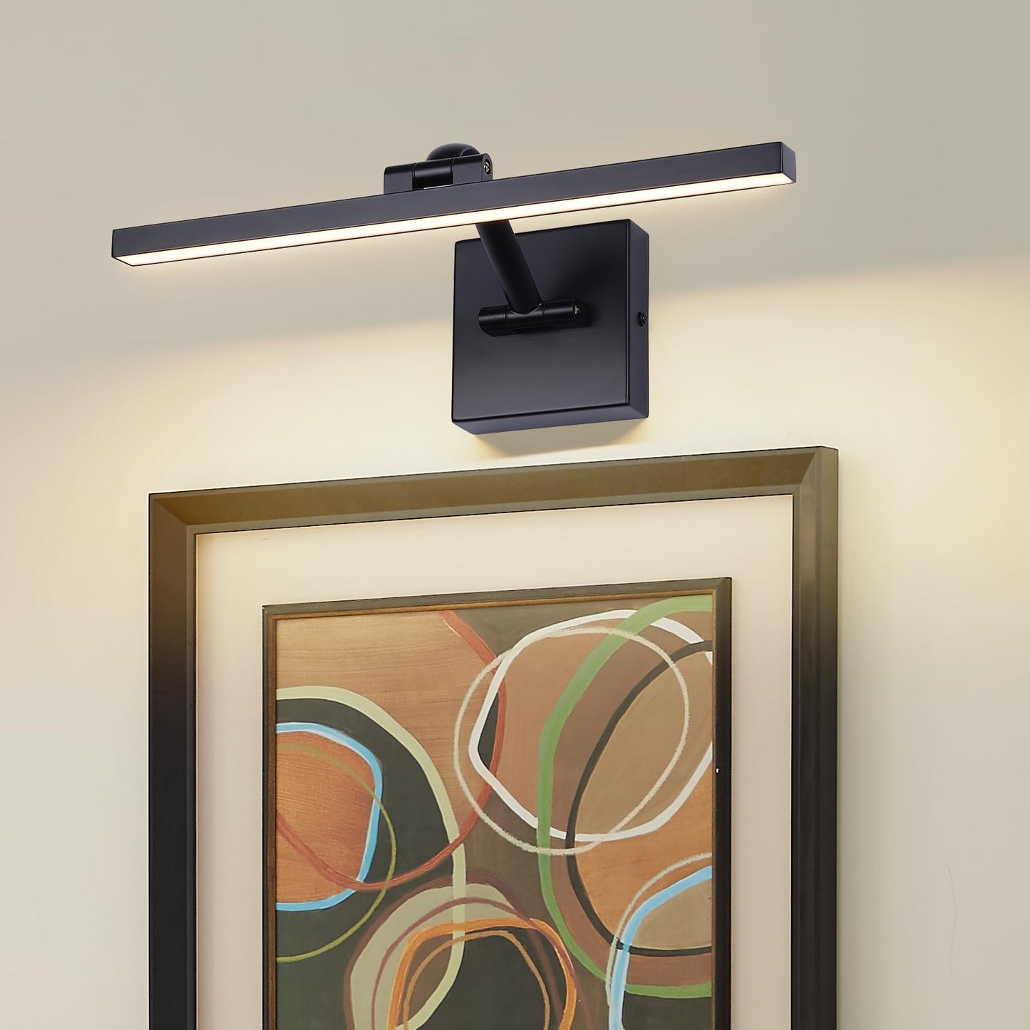 Black 15.7 Inch LED Dimmable Lights For Pictures On Wall Hard Wired Gallery Light Modern Artwork Wall Lamps, Warm White Picture Lights with Single Swing Arm Art Display Light For Paintings Portrait
