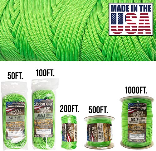 TOUGH-GRID Paracord Rope 550 lbs Nylon Parachute Cord, Made in USA Survival Kit, Outdoor Adventures, Camping, Tactical Gea...