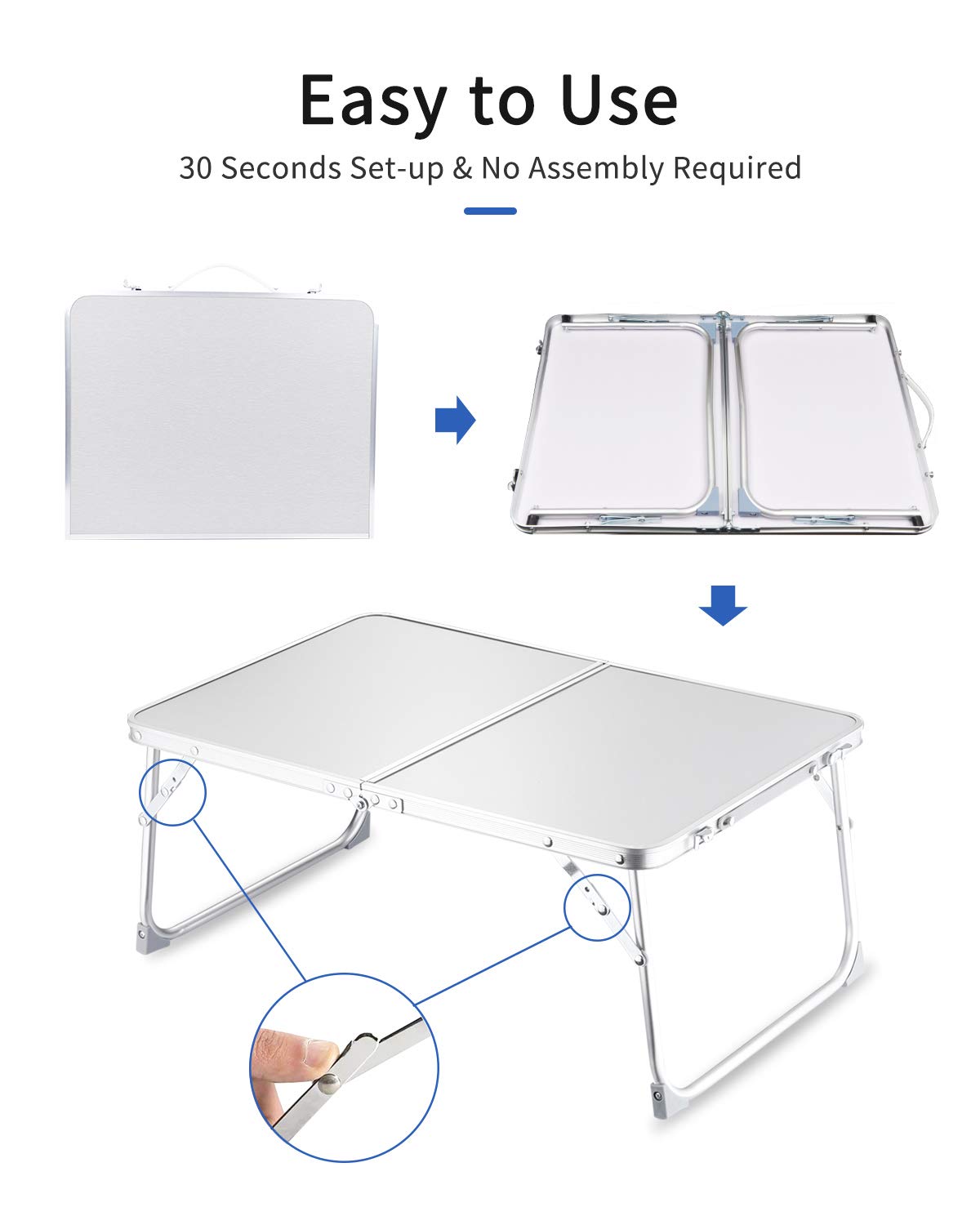 Foldable Laptop Table for Bed, SUVANE Lap Desk Bed Desk, Breakfast Serving Bed Tray, Portable Mini Picnic Table Storage Space Laptop Desk Reading Holder(Gray)