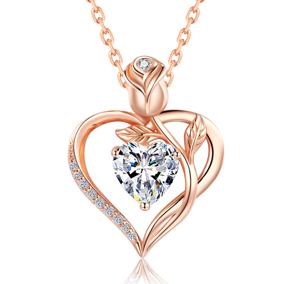JACUPO 1.2CT Rose Heart Moissanite Necklace D Color VVS1 S925 18K Rose Gold For Wife Girlfriend Mom Daughter for Wedding Anniversary Birthday Christmas Conveys I Love You Message
