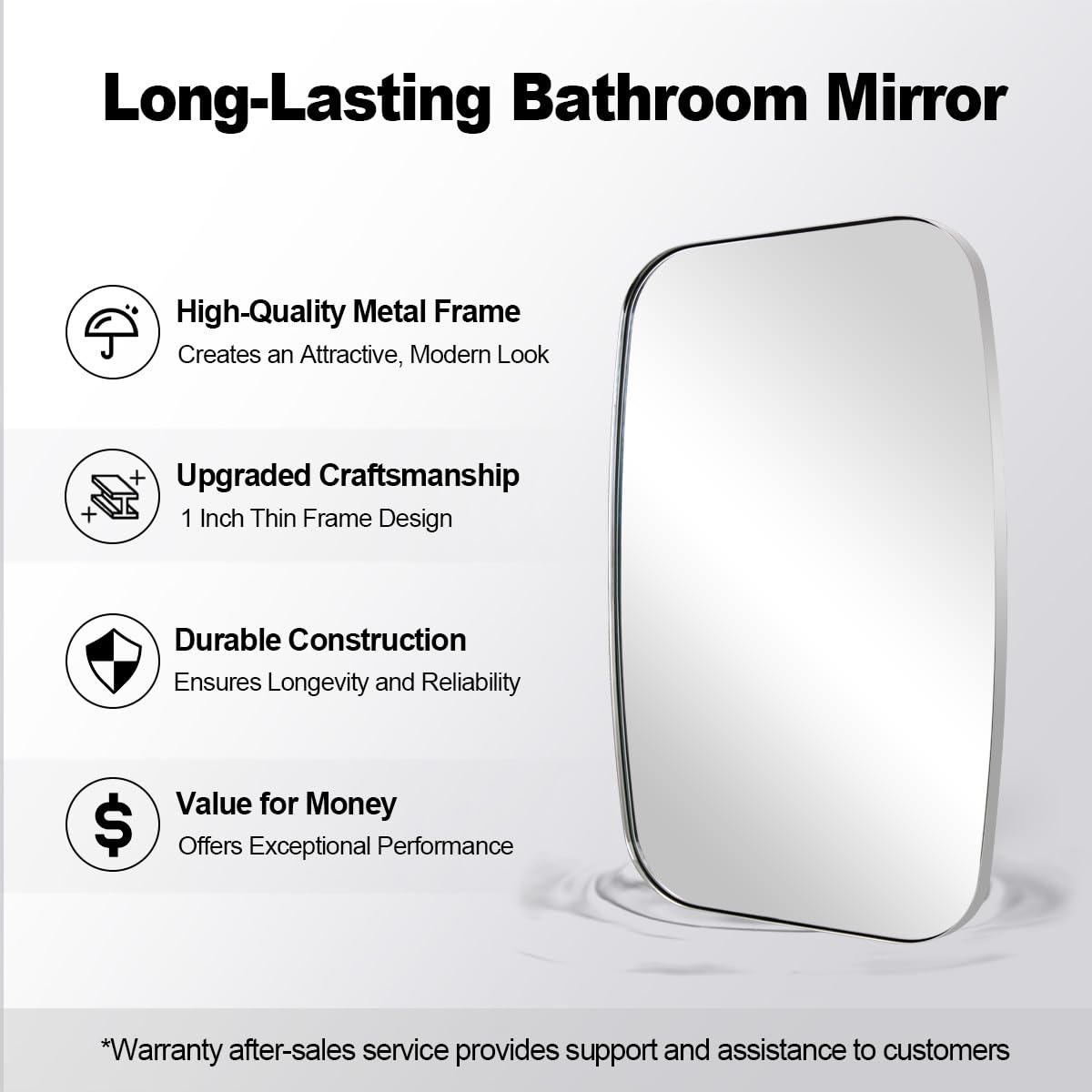 ANDY STAR Chrome Bathroom Mirror, 30x48 Inch Polished Chrome Oval Mirror for Bathroom with Stainless Steel Metal Frame, Oblong Mirror for Bathroom, Living Room, Entryway
