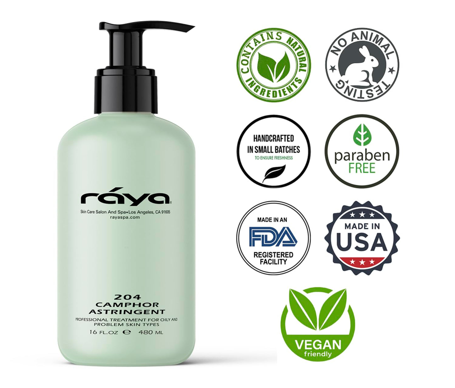 RAYA Camphor Astringent 16 oz (204) | Effective Facial Toner for Oily and Break-Out Skin | Helps Dry Up Blemishes and Control Ex