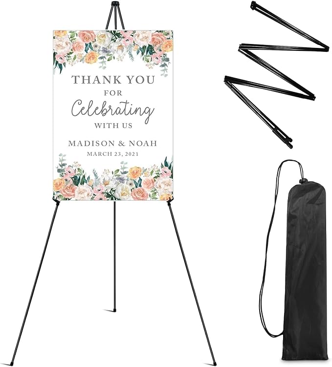 RRFTOK Easel Stand for Sign,63'' Instant Lightweight Portable Ground Easel for Wedding Sign and Poster Display Stand, Meta...