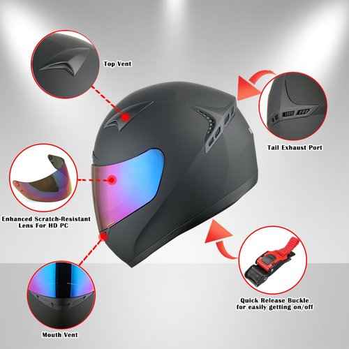 1STORM Motorcycle Bike Full FACE Helmet Booster Glossy Black Smoked Shield