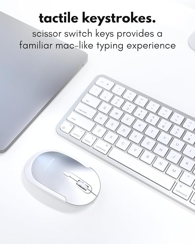 Macally Bluetooth Mac Keyboard and Mouse (Compact, Multi Device, Rechargeable) - Wireless Apple Keyboard and Mouse Combo - for Mac mini/Studio, MacBook Pro/Air, iMac, iPad, iPhone - Silver