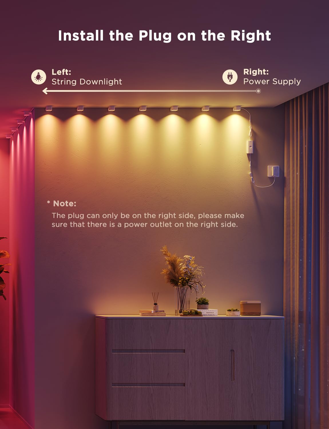 Govee RGBIC String Downlights, Smart LED String Lights Works with Alexa, Color Changing Indoor Wall Light Fixture for Party, Music Sync, 9.8ft with 15 LEDs, White