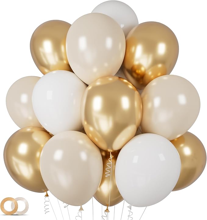 100Pcs White and Gold Balloons 12 Inch White Sand Gold Metallic Latex Balloons Beige Gold Party Balloons for Boho Wedding ...