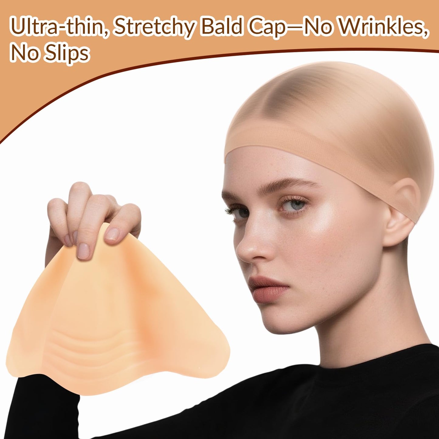 JOLYEAK 2 pcs Bald Caps Latex Bald Cap with Nylon Wig Caps Makeup Costume Accessories Adult Cosplay Party Supplies