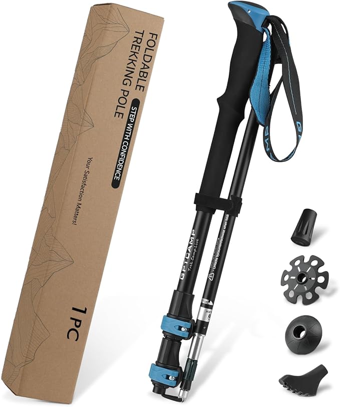 GPTCAMP Hiking Stick,1PC Trekking Pole Collapsible Hiking Pole,Lightweight Folding Adjustable Travel Walking Stick with EV...