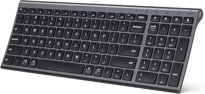 iClever BK10 Bluetooth Keyboard, Wireless Rechargeable Ultra-Slim Keyboard with Long Battery Life, Compatible with iOS, Android, Windows, Mac for iPad, Tablet, Laptop, PC, Phone (Gray Black)