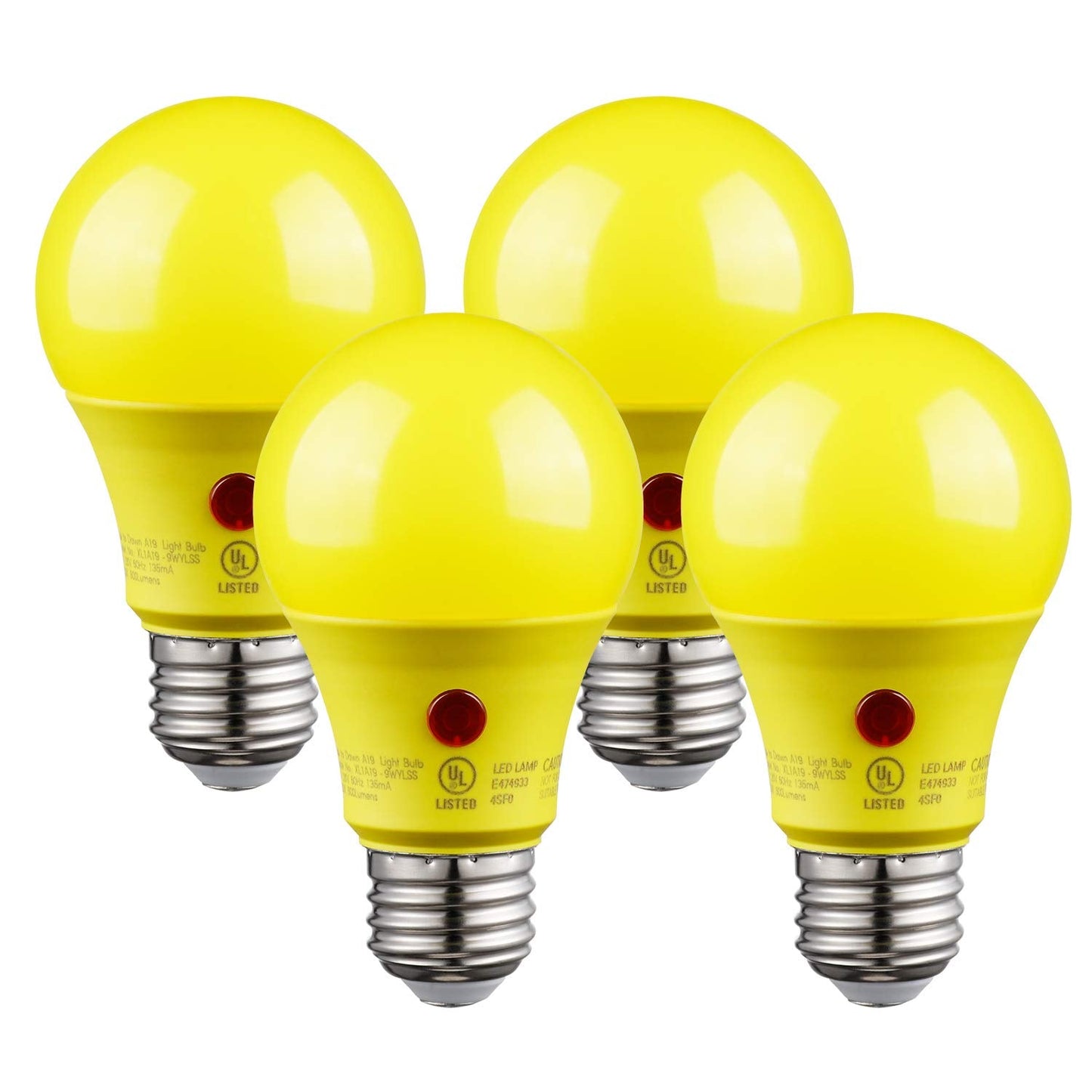 TORCHSTAR Yellow Dusk to Dawn Light Bulbs Outdoor, Sensor A19 LED Light Bulb, Auto On/Off Photocell Automatic for Outdoor Lighting, UL FCC DOE, 2700K, Pack of 4