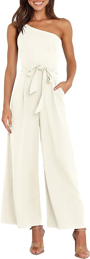ANRABESS Women Summer Dressy Jumpsuits One Shoulder Sleeveless Casual Wide Leg Pants Romper Jumper 2026 Trendy Fall Outfits